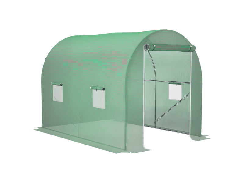  Serre de jardin tunnel surface sol 6 m² 3l x 2l x 2,10h m châssis tubulaire renforcé porte zippée 4 fenêtres enroulables vert  - Conforama A