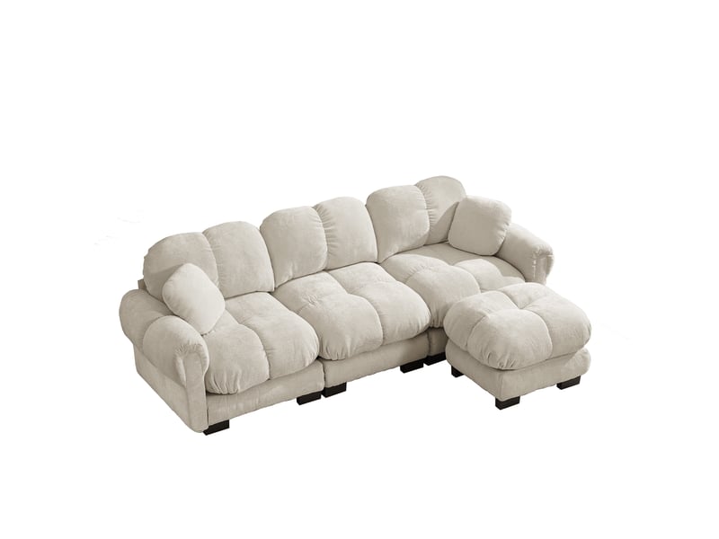  Canapé d'angle 3 places modenvie en l style nuage avec ottomane mobile, tissu chenille, 260 x 149 x 90 cm, kaki clair  - Conforama A