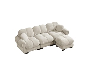Canapé d'angle 3 places modenvie en l style nuage avec ottomane mobile, tissu chenille, 260 x 149 x 90 cm, kaki clair