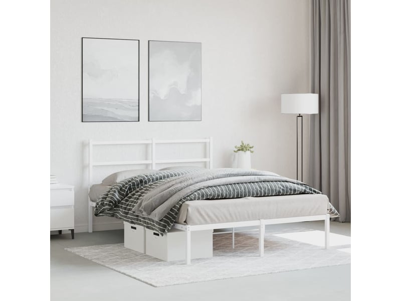 Lit double- lit adulte - cadre de lit métal sans matelas et tête de lit blanc 135x190 cm - Conforama C