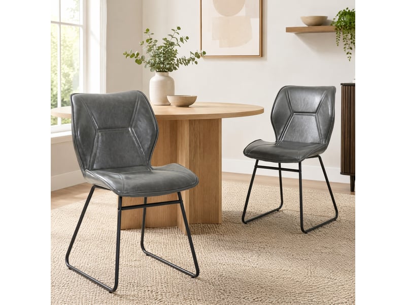  Lot de 2 chaises de salle à manger en similicuir gris avec structure en métal  - Conforama C
