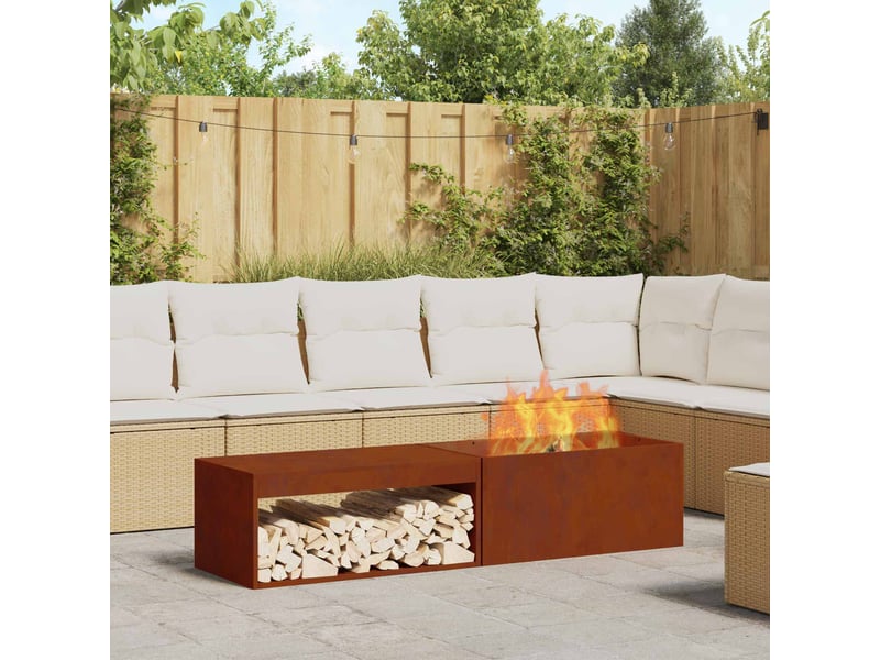  Brasero exterieur, foyer rouillé 160x45x35 cm acier patiné  - Conforama B