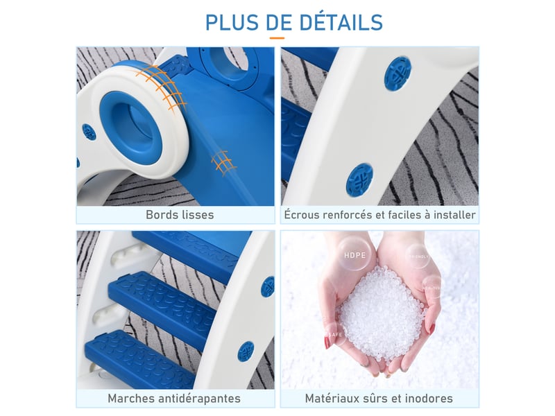  Toboggan enfant pliable pour usage intérieur et extérieur 3 à 6 ans 120 x 50 x 56 cm hdpe bleu  - Conforama W