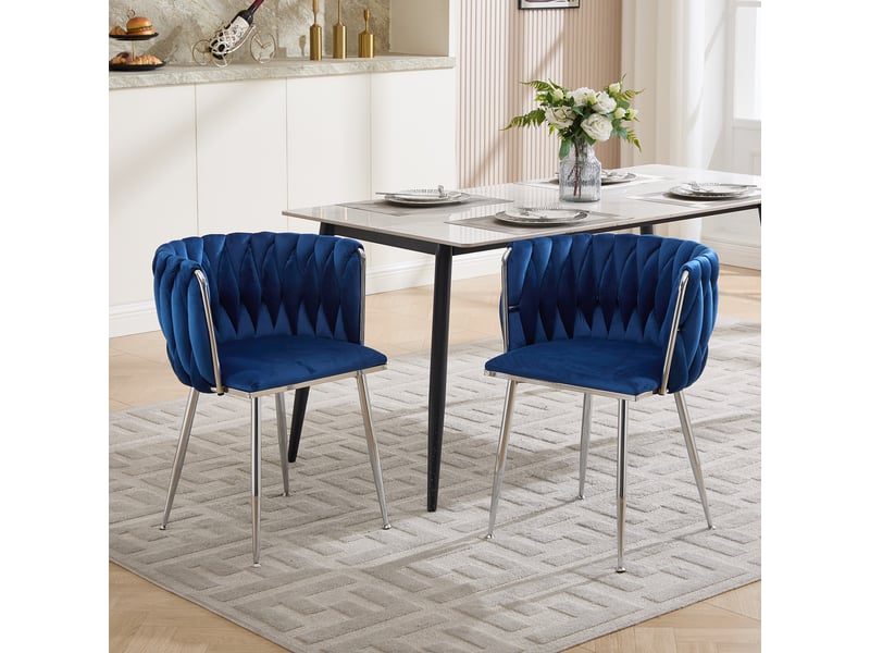 Lot de 2 chaises de salle à manger,55x50x75 cm,tissu,bleu marine  - Conforama B