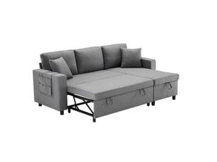 Canapé d'angle réversible convertible <strong>MODENVIE</strong> <strong></strong> 3 places Polyester gris avec coffre de rangement