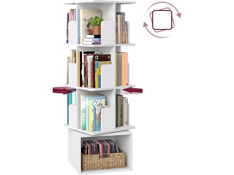  Bibliothèque rotative à 4 niveaux design moderne pour salon bureau 40 x 40 x 124,6 cm en aggloméré blanc 12_0012124  - Conforama A