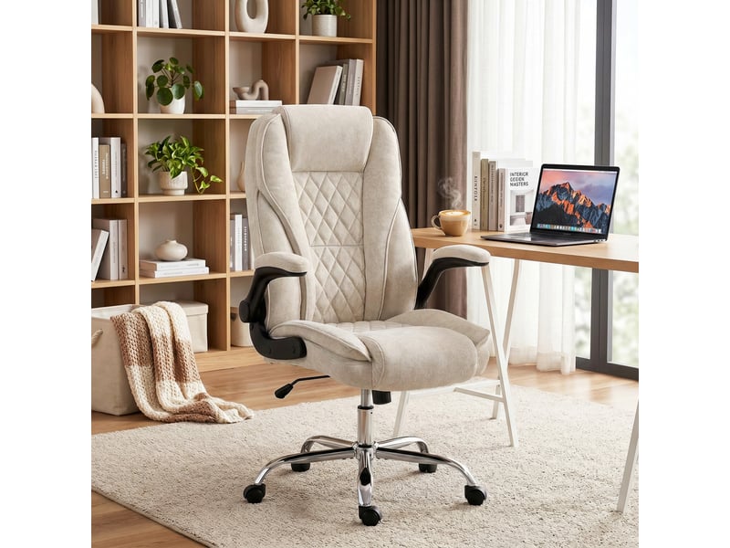 Fauteuil de bureau ergonomique, chaise bureau, velours (100 % polyester), 70x70x122cm, beige  - Conforama C