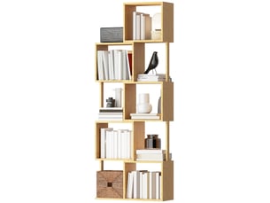Bibliothèque asymétrique moderne à 5 niveaux en bambou, 62,5 x 23 x 165 cm, couleur bois naturel