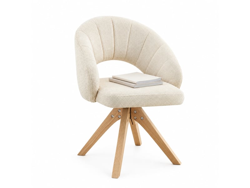  Lot de 2 chaises de salle à manger 41x41x84 cm rotatives 360°, fauteuil style rétro, assise confort, bois+tissu, blanc  - Conforama A