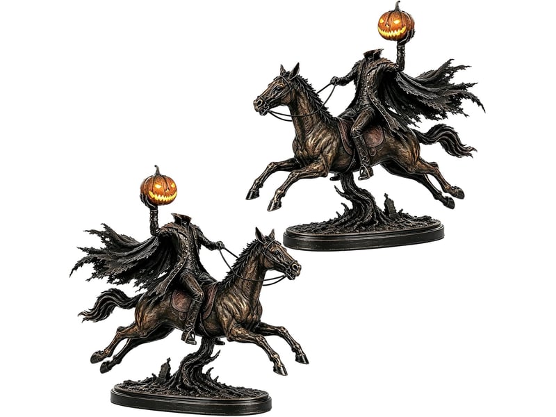 Lot de 2 figurines lumineuses de cavalier sans tête – led chaud, citrouille, décoration halloween  - Conforama A