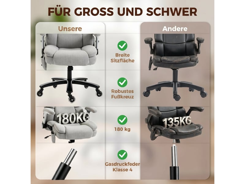  Chaise de bureau avec soutien lombaire gonflable réglable, gris clair, assise 57 cm  - Conforama E