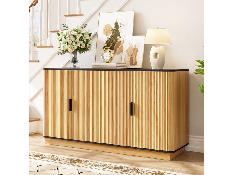  Buffet 4 portes à fermeture douce avec rangement pour salon 139×40×75 cm en panneaux de particules naturel  - Conforama C
