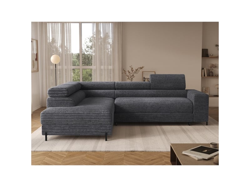  Canapé d'angle colesia convertible 5 places gris foncé velours côtelé – gauche – 274x200cm  - Conforama E
