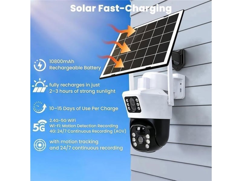  Camera surveillance solaire 2k double objectif ptz 360 wifi 2.4g ip66 projecteur alarme sirene detection humaine 348951_AACCK03626_6_DROPFR - Conforama C