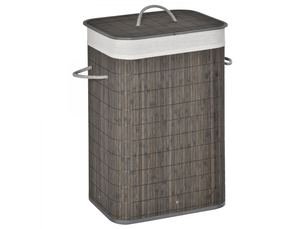 Panier à linge étroit en bambou de l avec couvercle, panier à linge avec poignée, sac de blanchisserie amovible, panier à linge sale, trieur de linge pour blanchisserie