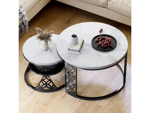 Lot de 2 tables basses noir + blanc avec plateau effet marbre