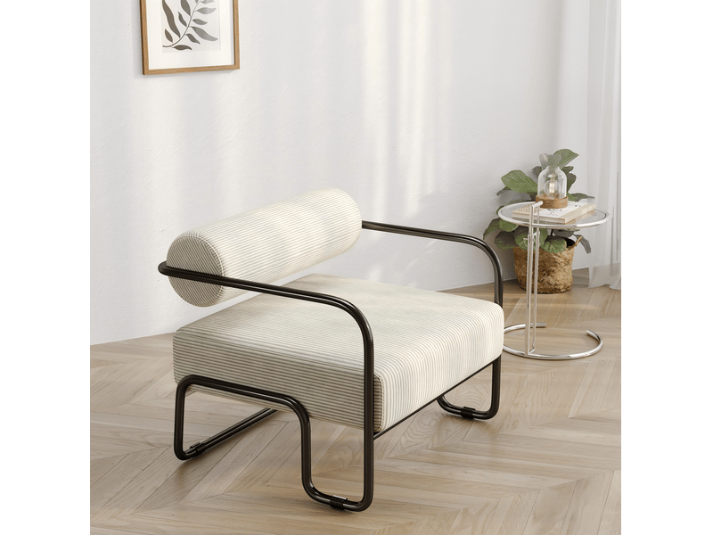  Fauteuil 73x68,5x70,5 cm, canapé 1 place, revêtement en tissu côtelé, structure en métal, design moderne, coloris beige  - Conforama D