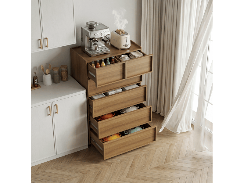  Commode 6 tiroirs 80x48x127,5 cm coloris chêne clair  - Conforama B