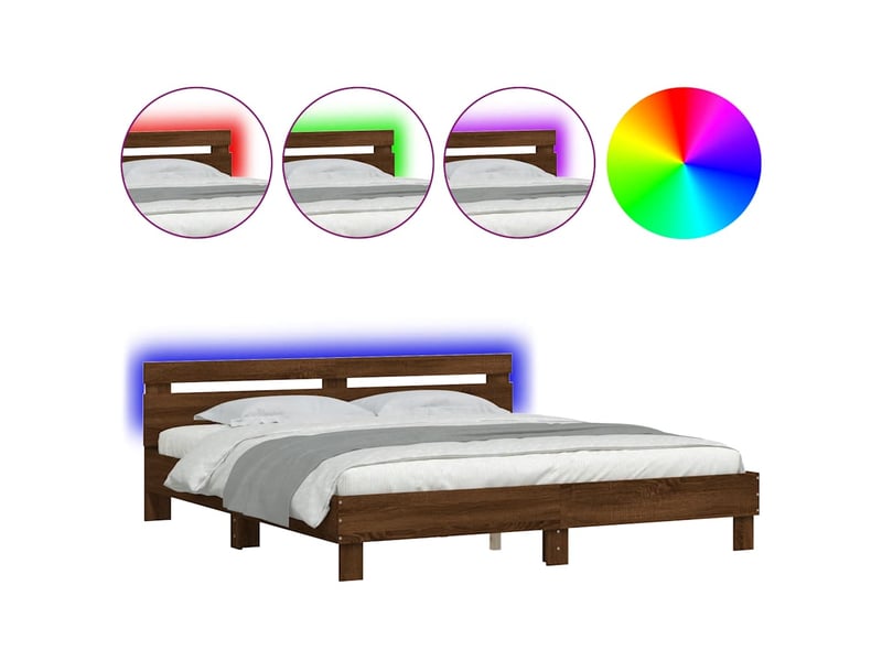  Lit double- lit adulte -  cadre de lit avec led sans matelas chêne marron 200x200 cm  - Conforama A