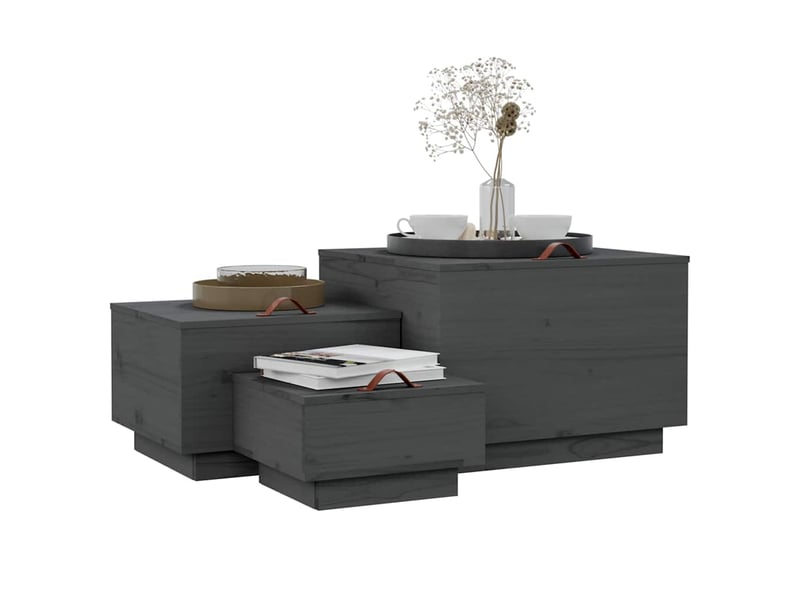  Boîtes de rangement et couvercles 3 pcs gris bois massif de pin  - Conforama D