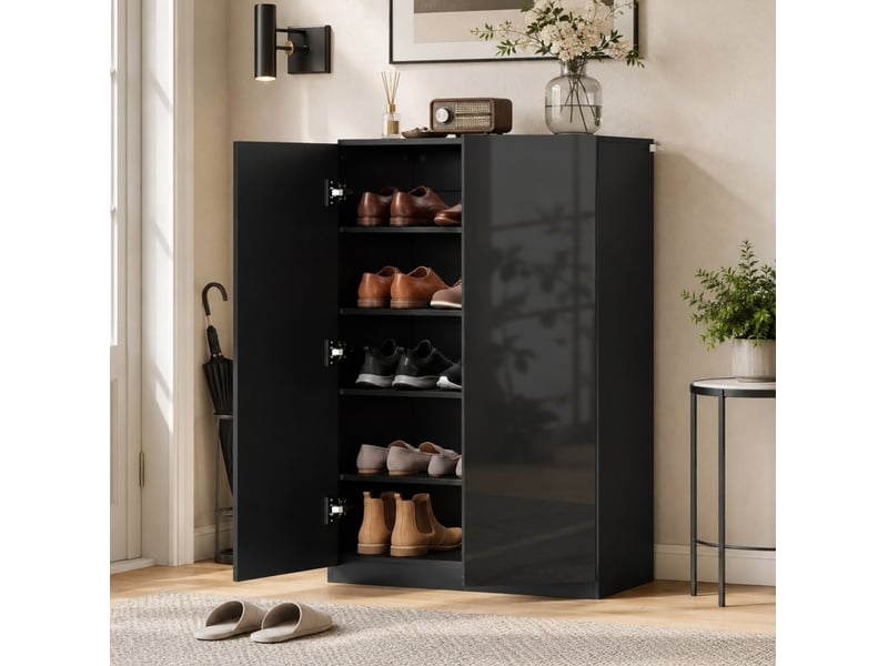  Meuble à chaussures 5 niveaux pour 15 à 20 paires, étagères réglables, noir  - Conforama B