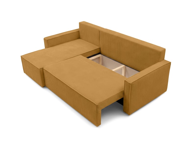 Farah - canapé d'angle reversible convertible 4 places accoudoirs slim velours cotelé - Conforama D