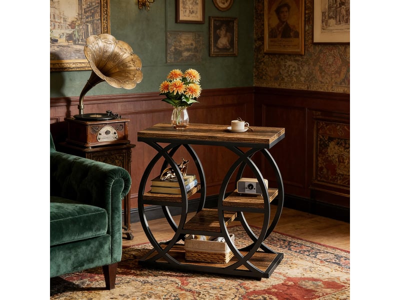 Table d'appoint avec étagères en mdf et métal marron et noir 60x30x60 cm - Conforama E