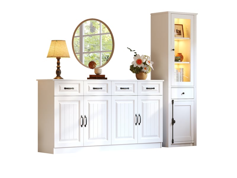  Ensemble meuble de rangement et vitrine avec led coloris blanc  - Conforama A