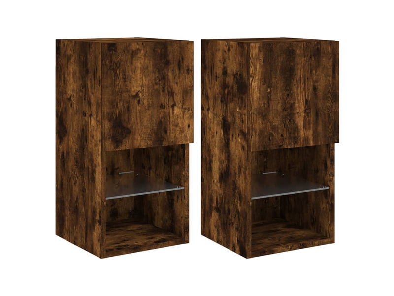 Lot de 2 meuble tv avec lumières led chêne fumé 30,5x30x60 cm - Conforama A