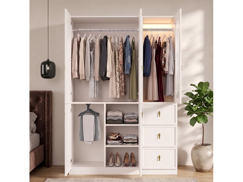  Armoire 135x48x200 cm, 5 portes avec led et 3 tiroirs blanche  - Conforama B