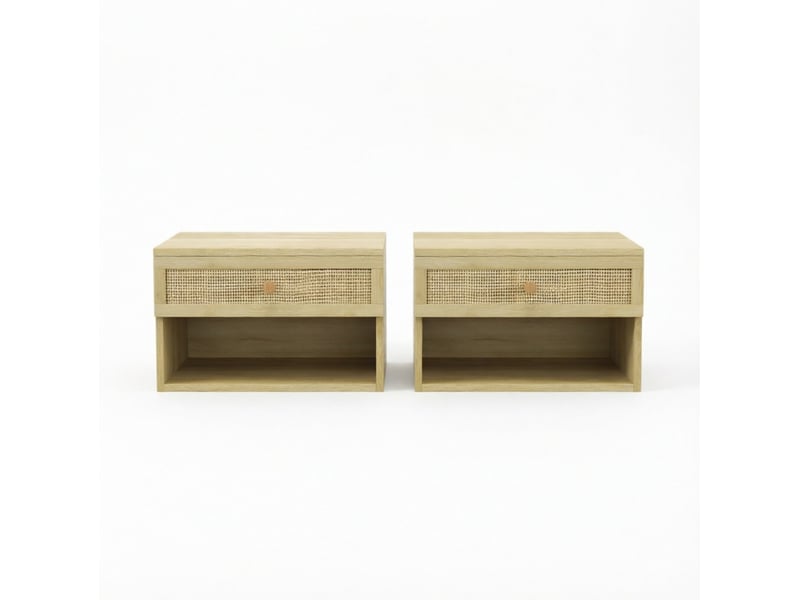  Lot de 2 tables de chevet murales 40 x 34 x 23 cm avec tiroir, naturel  - Conforama A