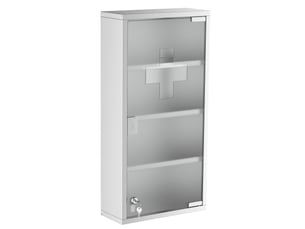 Armoire à pharmacie 3 étagères 4 niveaux 30l x 12l x 60h cm porte verre trempé symbole croix acier inoxydable brossé