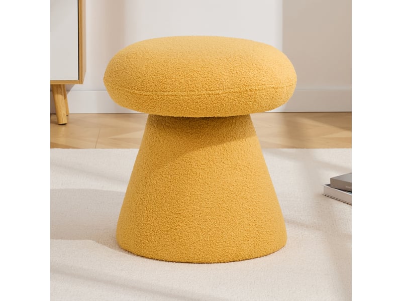  Repose-pied pivotant à 360° en forme de champignon, assise rembourrée pour salon et chambre, en tissu teddy jaune  - Conforama B
