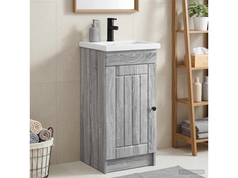 Meuble salle de bain avec évier, meuble de rangement sonoma gris shl9673 - Conforama B