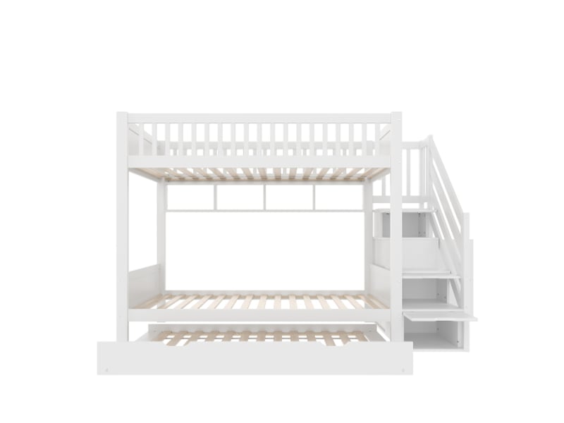  Lit superposé (sans matelas), lit enfant, avec lit gigogne, avec étagère, avec penderie, avec compartiment de rangement, 90 x 200 cm, blanc  - Conforama D