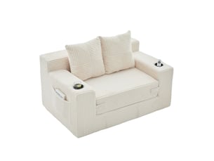 Canapé droit convertible 2 places Tissu beige avec coffre de rangement