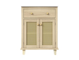Meuble sous-vasque avec vasque céramique, 2 portes en rotin, 61 x 47 x 87 cm