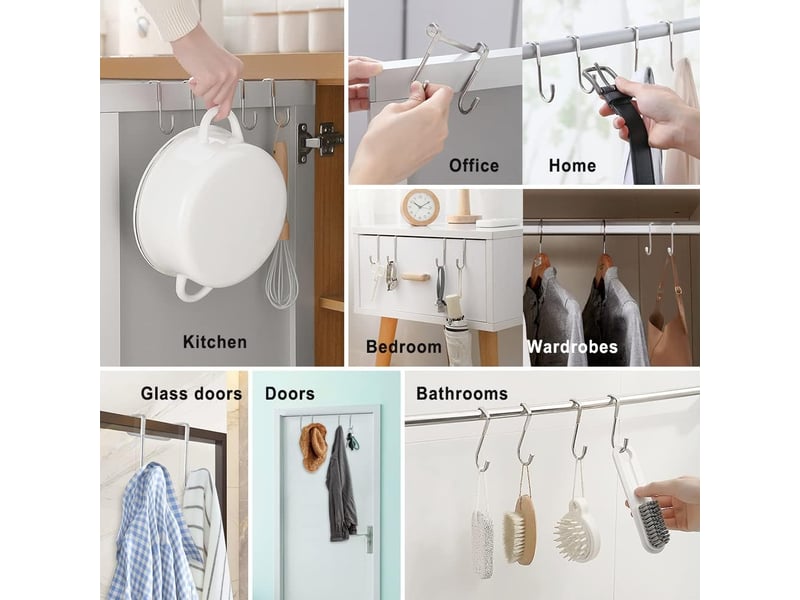 Lot de 5 crochets de porte en forme de j pour armoire, placard, tiroir, salle de bain, manteau, vêtements, sacs, gris - Conforama B