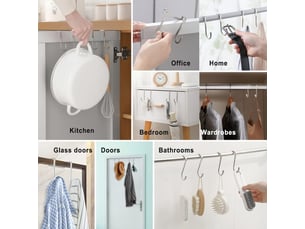 Lot de 5 crochets de porte en forme de j pour armoire, placard, tiroir, salle de bain, manteau, vêtements, sacs, gris