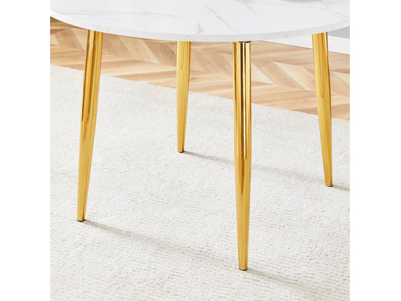  Table à manger ronde extensible, table gain de place, 107-137 cm, design moderne, mdf et métal, blanc, bords arrondis  - Conforama R