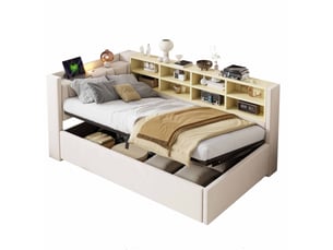 Lit coffre 90x200 cm MODFU coloris beige