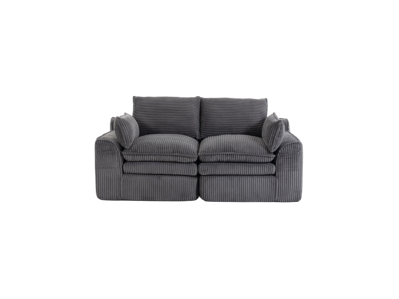  Canapé droit 2 pl 191x94x85 cm, velours côtelé gris foncé, coussins, poches latérales, confortable, pour salon et bureau  - Conforama A