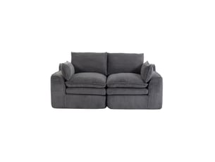 Canapé droit 2 pl 191x94x85 cm, velours côtelé gris foncé, coussins, poches latérales, confortable, pour salon et bureau