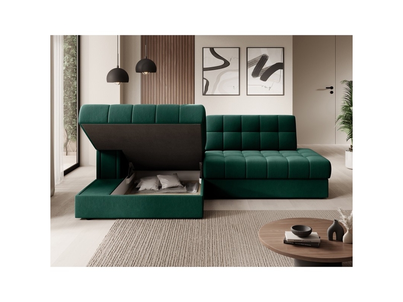  Canapé d'angle convertible cubito vert 240 cm avec coffre de rangement et couchage  - Conforama D