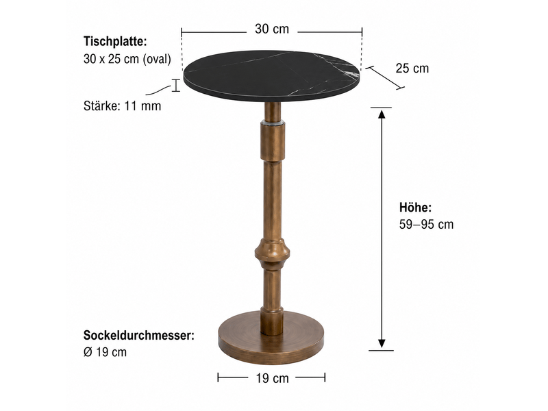  Table d’appoint plateau ovale réglable en hauteur 30x25x95 cm en métal couleur noir, design simple  - Conforama C