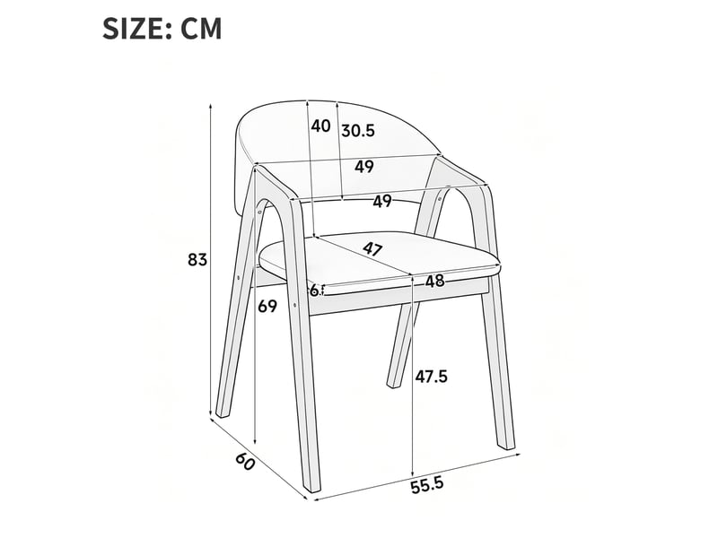 Lot de 2 chaises de salle à manger avec accoudoirs en bois d'hévéa et lin, beige - Conforama E
