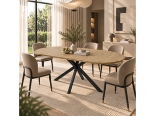 Table à manger extensible ovale 120-160x80cm pour 4 à 6 personnes, pieds en métal, style minimaliste, naturel