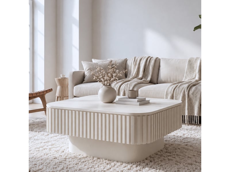  Table basse carrée 75x75 cm, crème, avec coffre Fay Lum - Conforama D