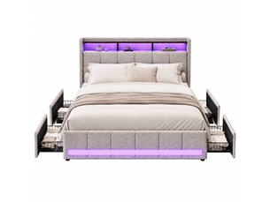 Lit avec rangement 160x200 cm <strong>FOERPL</strong> <strong></strong> coloris beige