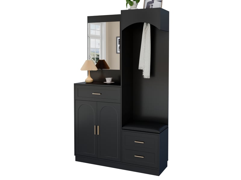  Portemanteau avec banc et rangement noir 110 cm en mdf  - Conforama A